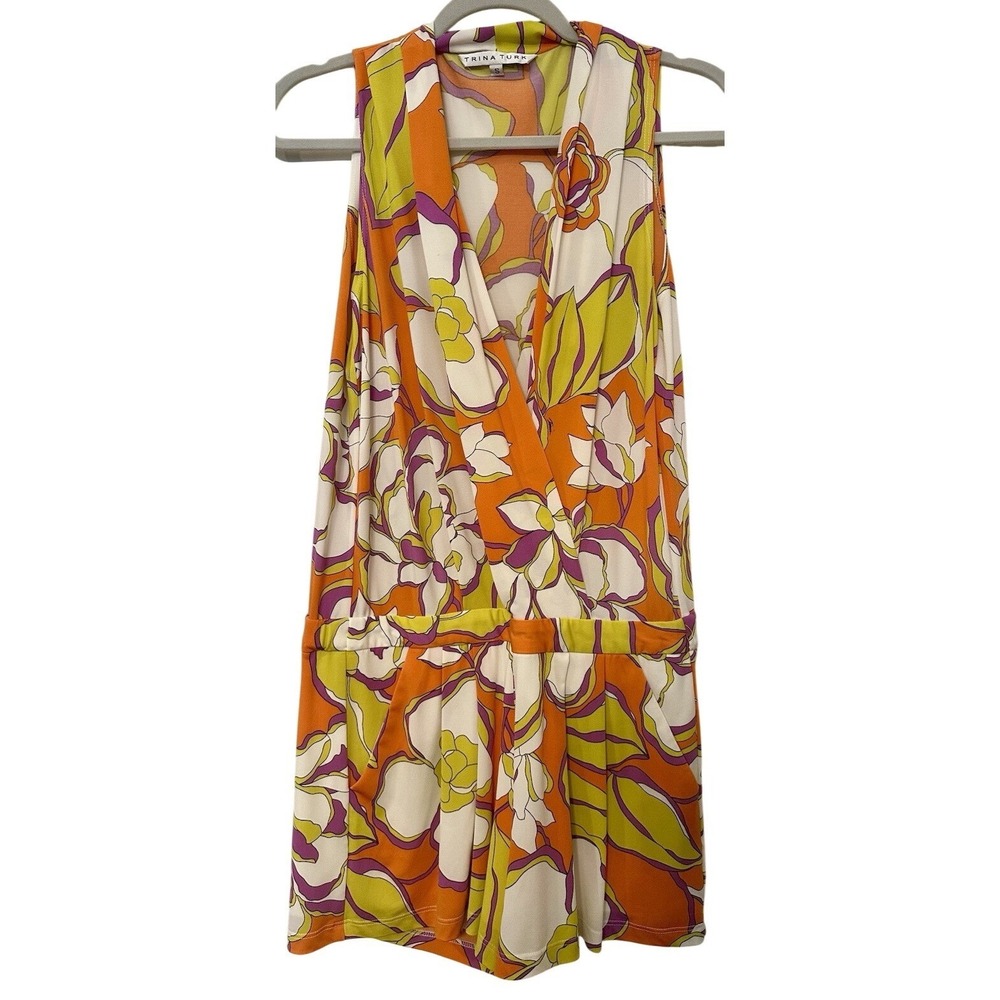 Trina Turk Women's Size Small Romper Bright Spring Summer Orange Resort Worn 1x